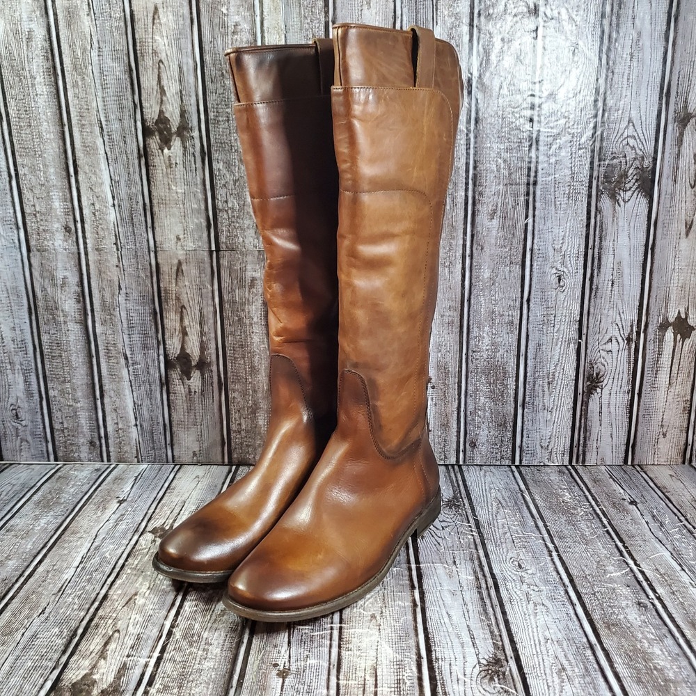 FRYE Women's Paige Tall Riding Boots Cognac Leather 76534 Knee High Size 10 M